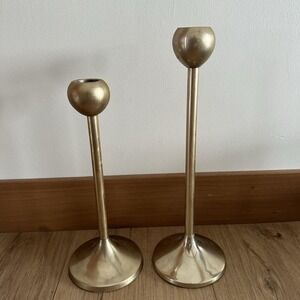 Threshold Set Of 2 Gold Candleholders‎ Tulip 9" 11" Modern Metal Decor